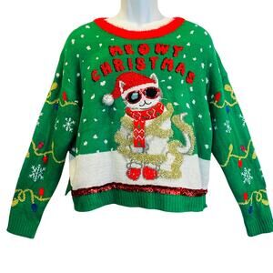 Major Label Group Cool Cat MEOWY CHRISTMAS Ugly Christmas Sweater Size Large